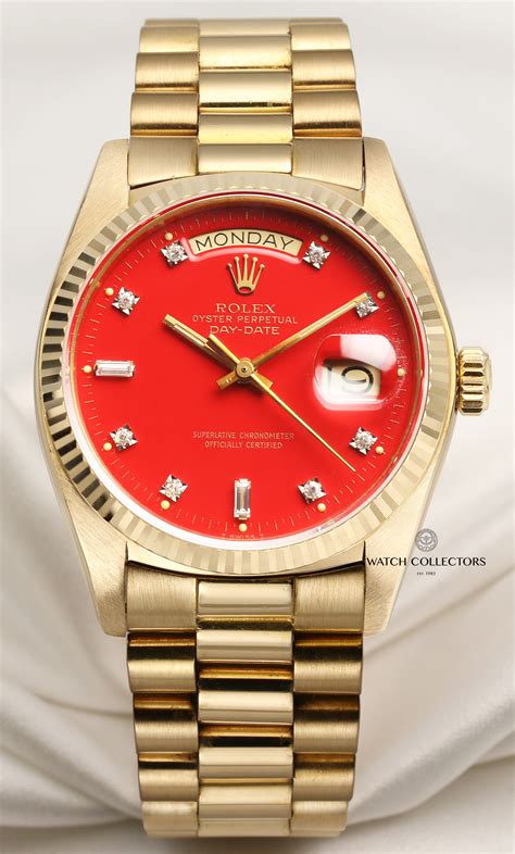 single red rolex|Rolex with red face.